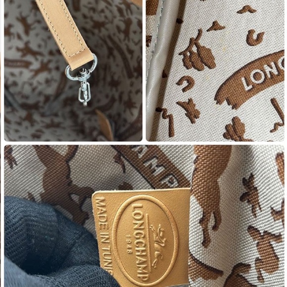 Longchamp Navy Blue Textured Canvas Leather Trim Tote Shoulder Bag Strong Buy - Picture 11 of 12